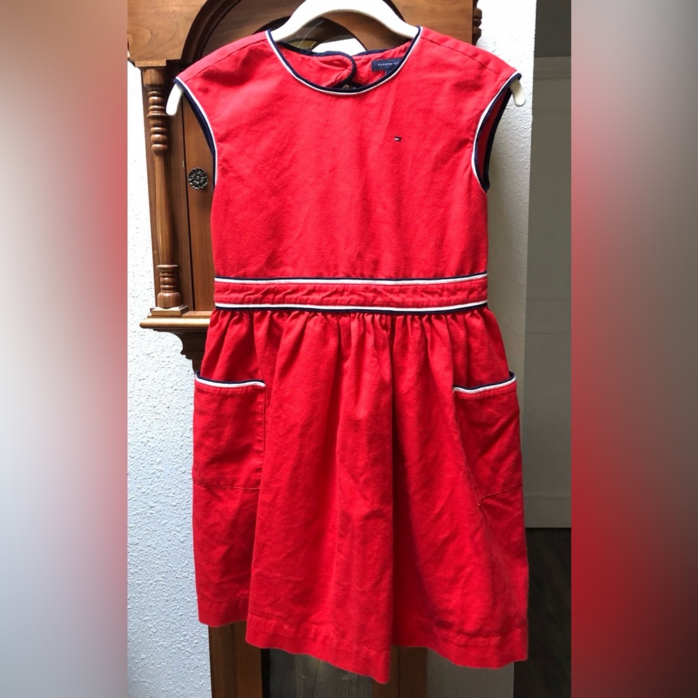 Tommy Hilfiger Red Pique Sleeveless Dress with Navy & White Trim